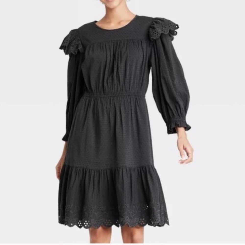 NEW Universal Thread Black Ruffle and Eyelet Dress